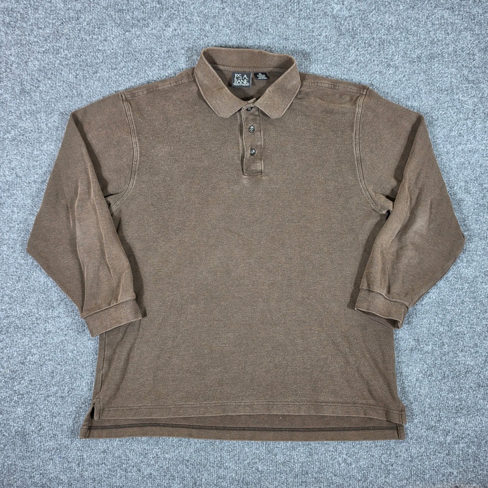 Jos A Bank Travelers Collection Mens XL Brown Long Sleeve Cotton Polo Shirt